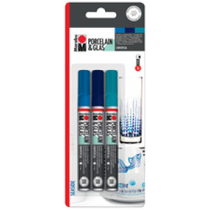 Marabu marker voor porselein & glas SEASIDE, waterbasis, 1-2 mm, 3 stuks