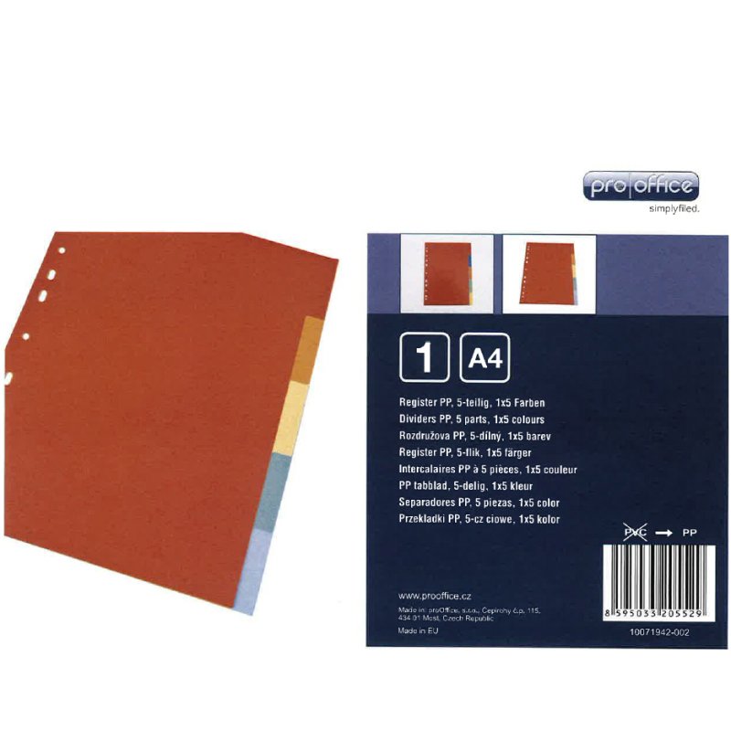 proOFFICE blank index tabs A4, coloured tabs, PP 0.12 mm