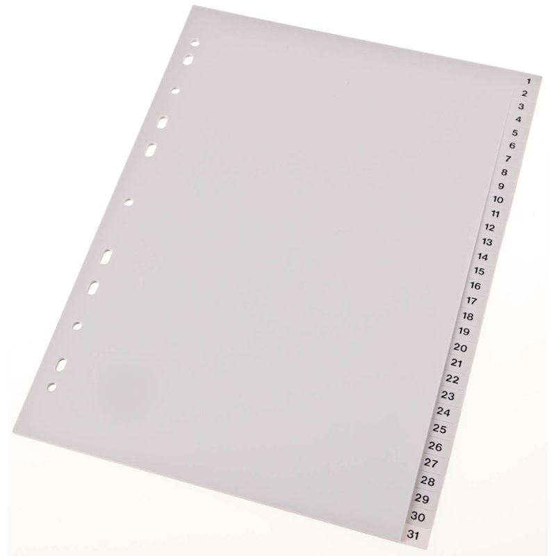 proOFFICE onglets plastique, chiffres, A4, gris