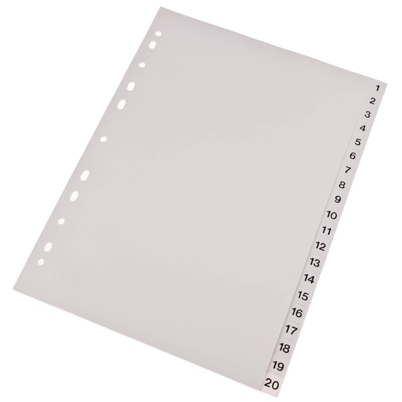 proOFFICE onglets plastique, chiffres, A4, gris