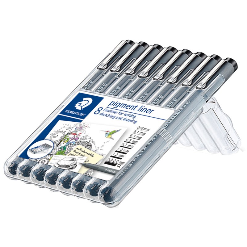 STAEDTLER Pigmentliner, zwart, 8 stuks, verschillende lijnbreedtes