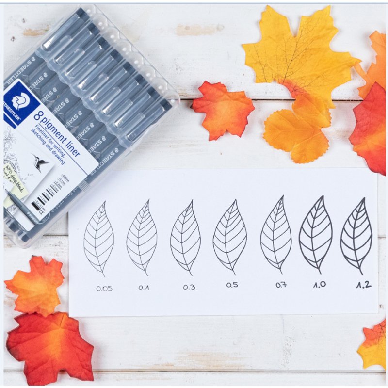 STAEDTLER Pigmentliner, zwart, 8 stuks, verschillende lijnbreedtes