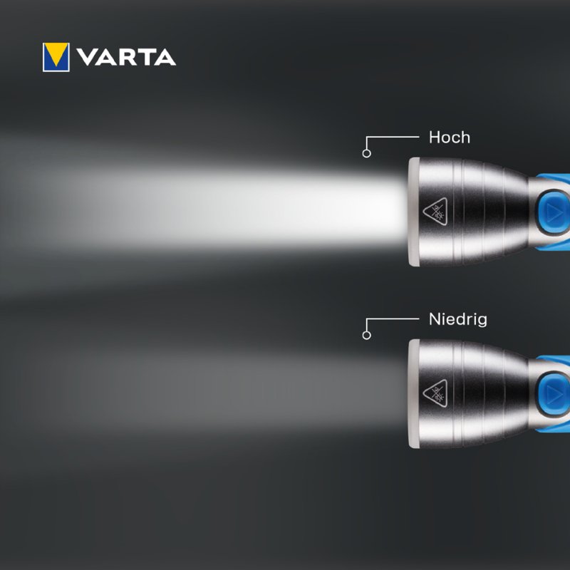 VARTA LED zaklamp Outdoor Sports F30, incl. 3 C batterijen, 310 lumen, zilver/blauw