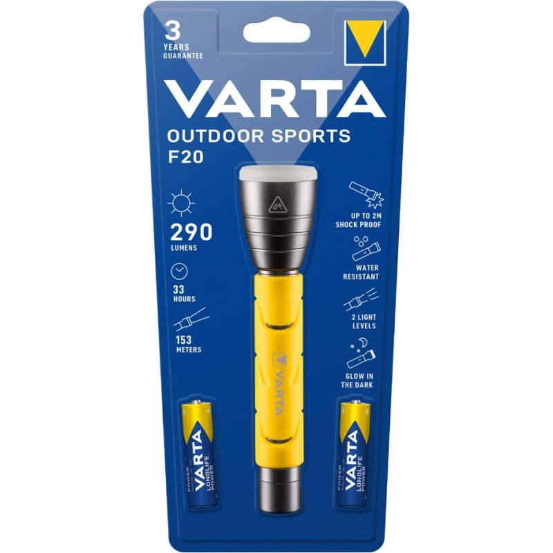 VARTA LED-zaklamp Outdoor Sports F20, 235 lumen, spatwaterdicht, 2 AA batterijen
