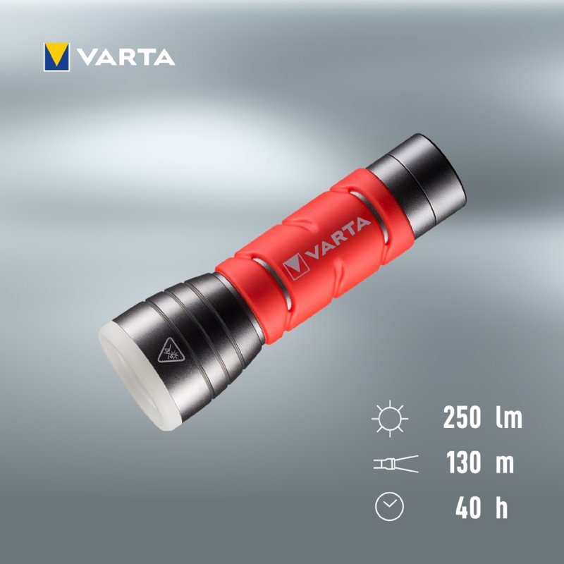 VARTA LED zaklamp Outdoor Sports F10, 235 lumen, silver/rood, 3 AAA batterijen