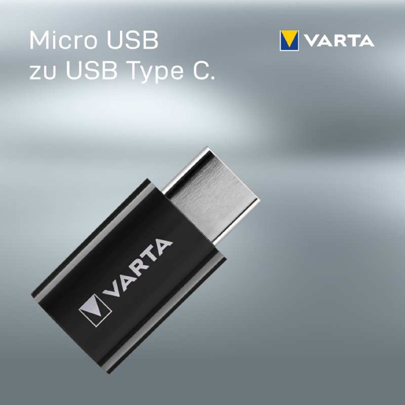 VARTA Charge & Sync adapter Micro USB naar USB-C, zwart
