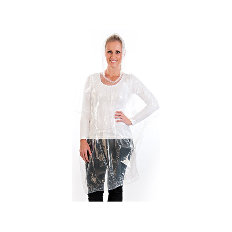 HYGOSTAR poncho pluie polyéthylène, transparent, avec capuchon, 10 pièces