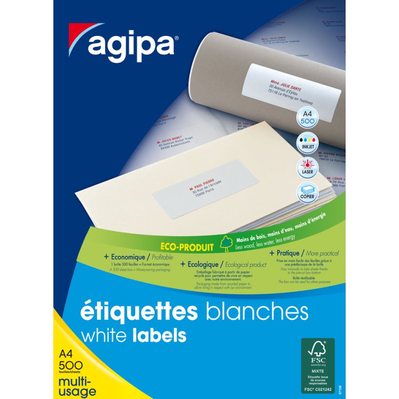 agipa adresetiketten, 210 × 148,5 mm, wit, 1000 stuks