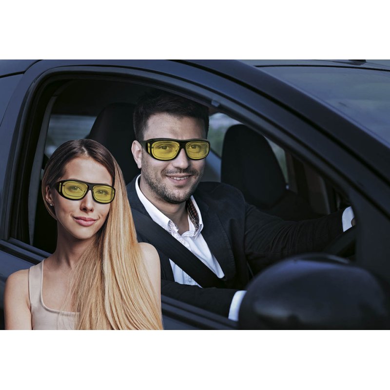 WEDO transfer night glasses for spectacle wearers, tinted yellow, including glasses case