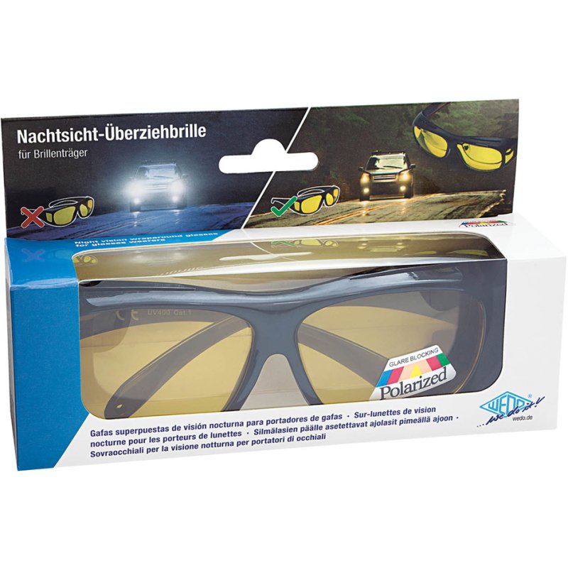 WEDO transfer night glasses for spectacle wearers, tinted yellow, including glasses case