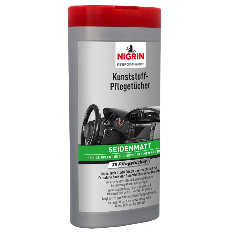 NIGRIN kunststof reinigingsdoekjes, satijnen finish, navuldoos, 30 stuks
