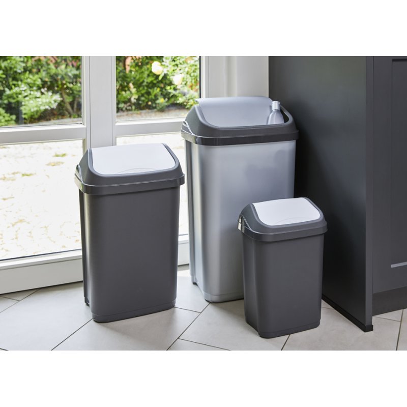 keeeper poubelle Swantje, 50 litres, gris graphite/argent, couvercle à charnière