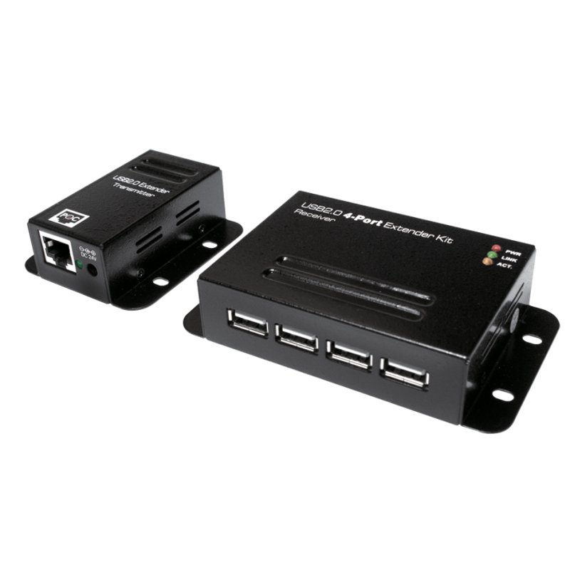 LogiLink USB 2.0 extension set with 4-port hub, black, up to 50 m