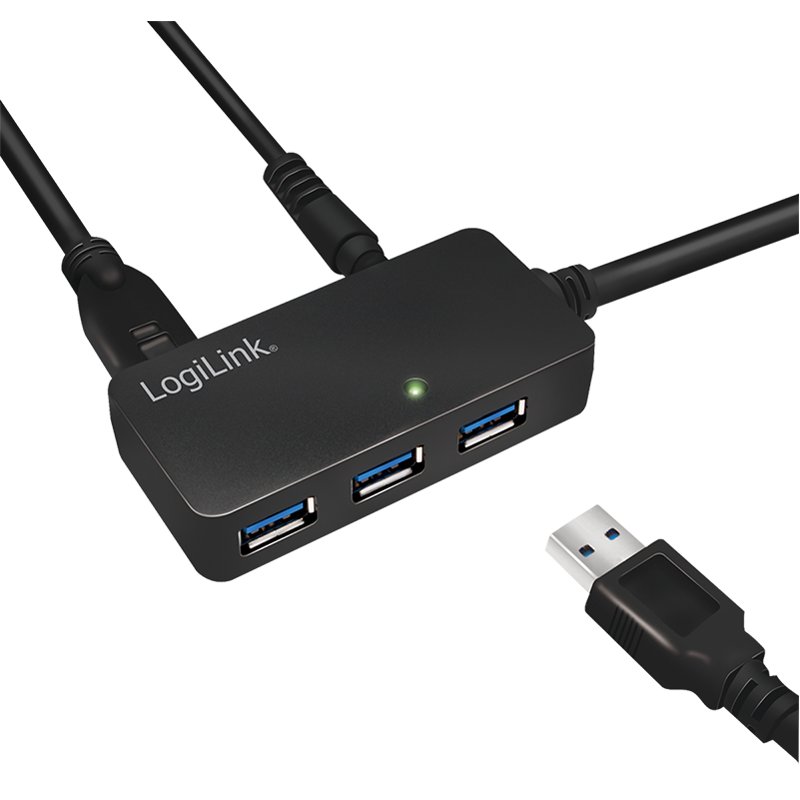LogiLink USB-hub 4-voudig met externe voeding, zwart