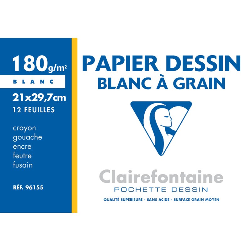 Clairefontaine getextureerd tekenpapier A4, wit, 224 g/m², 12 vel