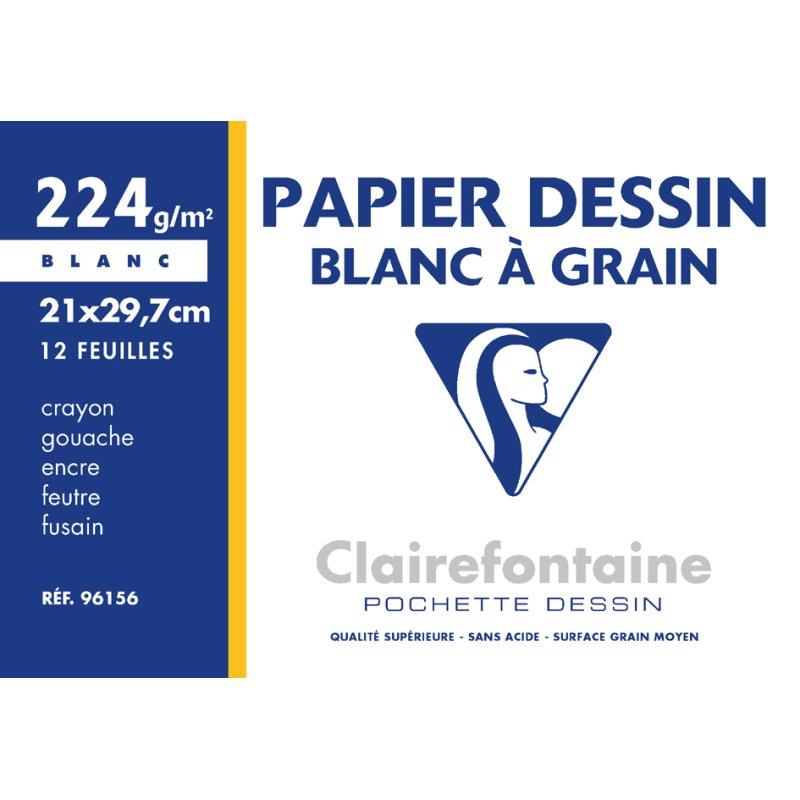 Clairefontaine getextureerd tekenpapier A4, wit, 180 g/m², 12 vel