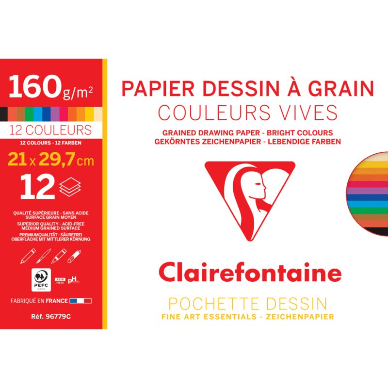 Clairefontaine carton à dessin à Grain, A3, 160 g/m², 8 feuilles