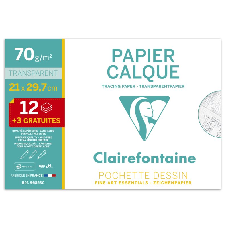 Clairefontaine transparant papier A4, 70 g/m², kleurloos, 15 vel