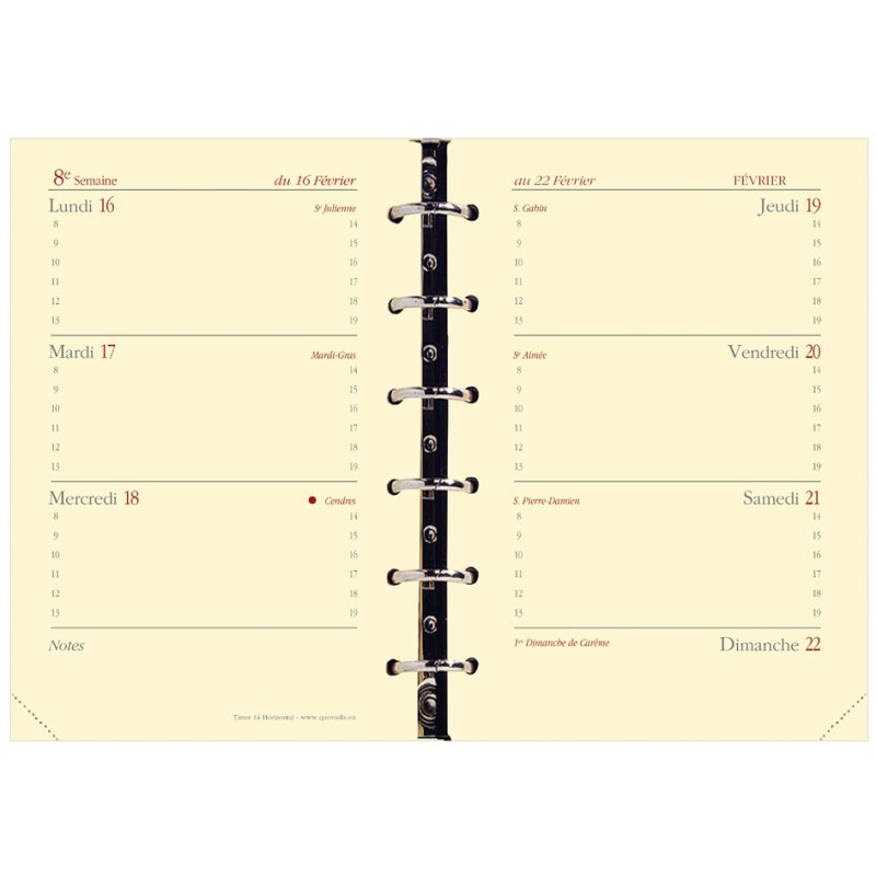 QUO VADIS Timer 14 recharge agenda, 80×125 mm, 16 mois, 1 semaine sur 2 pages