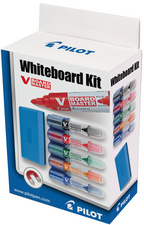 PILOT whiteboard markers V Board Master set, ronde punt 2,3 mm, 5 stuks met wisser
