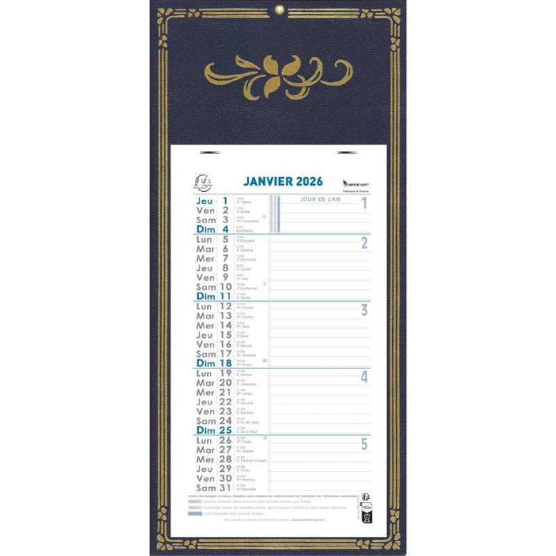 Calendrier mural 130 x 230 mm Skytos fond 2025