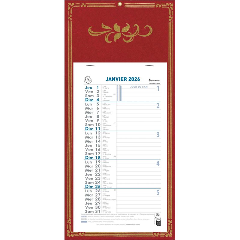 Calendrier mural 130 x 230 mm Skytos fond 2025