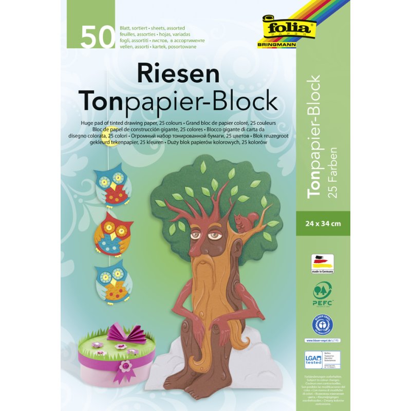 folia reuze gekleurd papier blok, 240×340 mm, 130 g/m², 50 vel