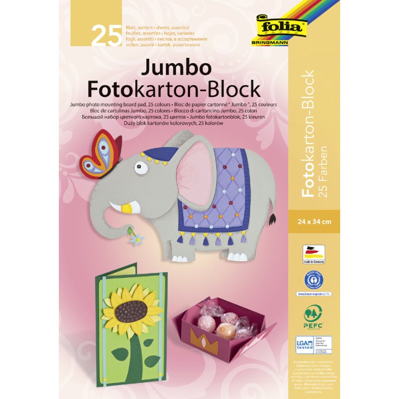 folia Jumbo fotokartonblok, 240×340 mm, 300 g/m², 25 vel gekleurd