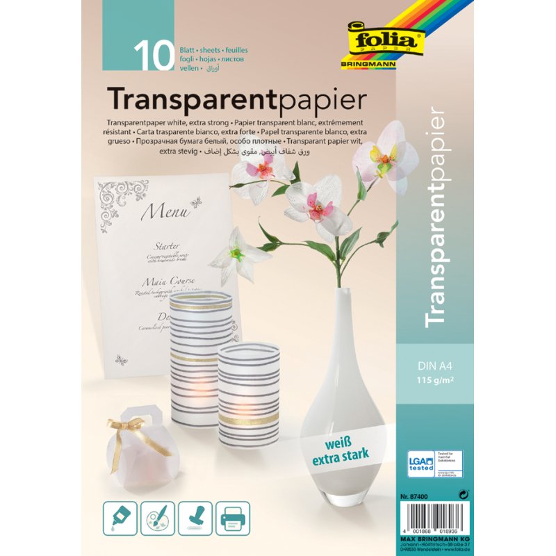 folia transparant papier A4, wit, 115 g/m², 10 vel