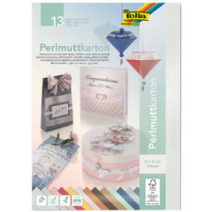 folia parelmoerkarton, beidsijdig parelmoereffect, 250×350 mm, 13 vel gemengde kleuren