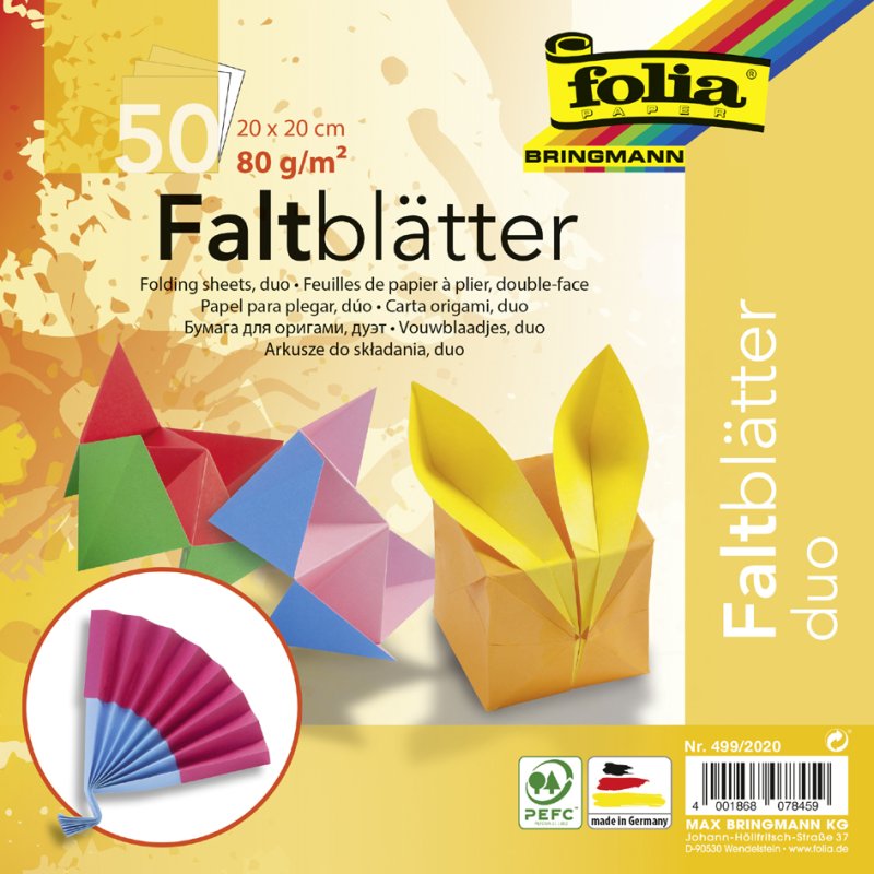 folia vouwpapier duo kleuren, 15×15 cm, 10 kleuren, 50 vel