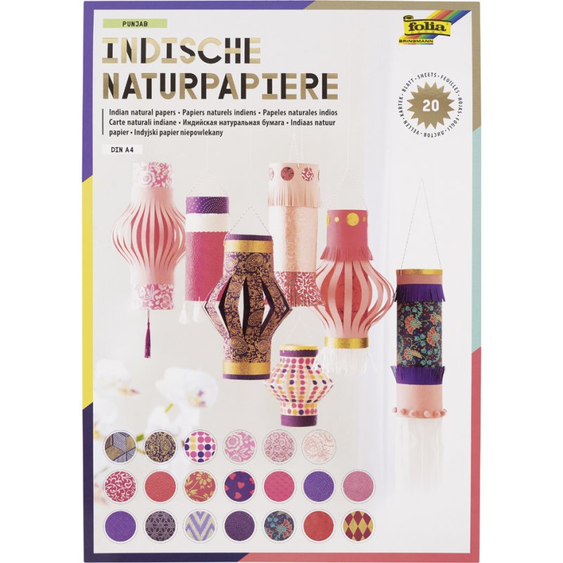 folia natuurpapierblok Punjab A4, handgemaakt, roze/paars, 20 vel