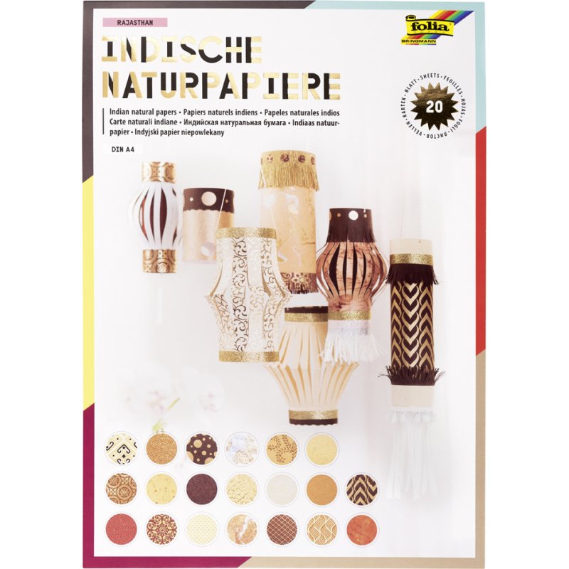 folia natuurpapierblok Rajasthan A4, handgemaakt, goud/bruin, 20 vel