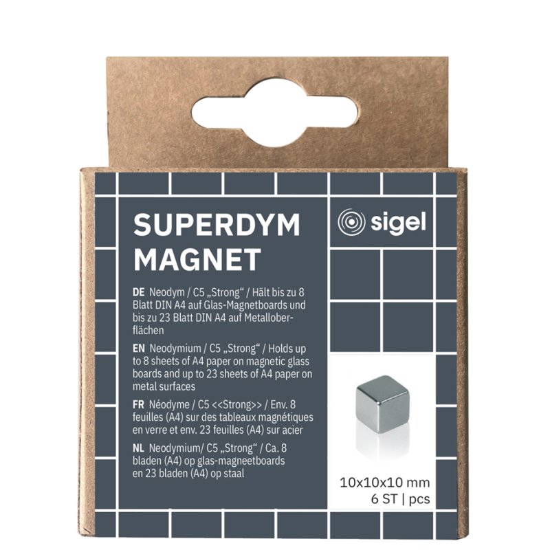 Sigel aimants cubiques en néodyme Strong C5, argent, 10×10×10 mm, 6 pièces