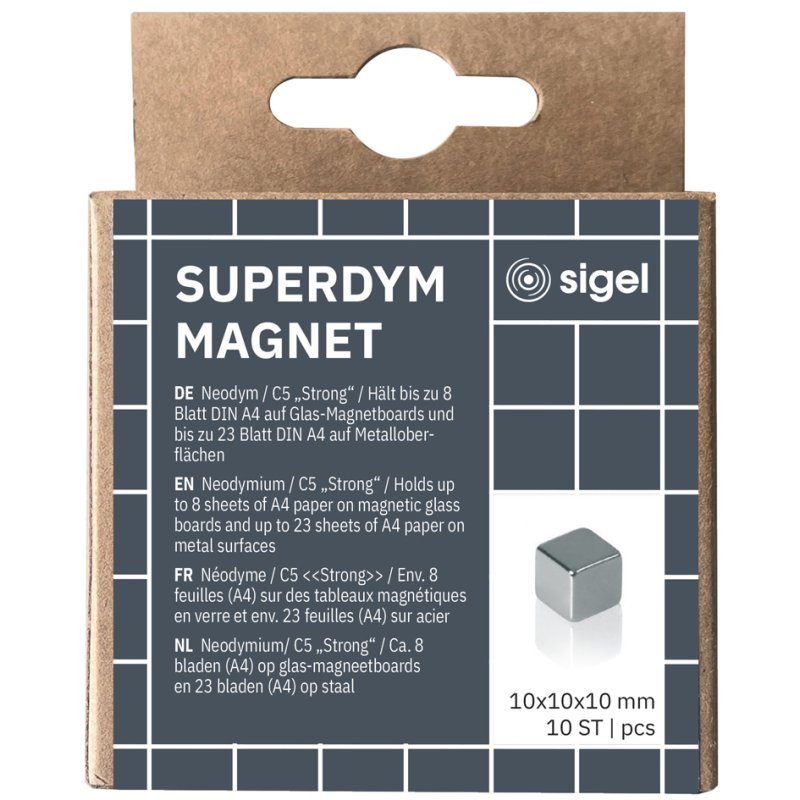 Sigel aimants cubiques en néodyme Strong C5, argent, 10×10×10 mm, 6 pièces