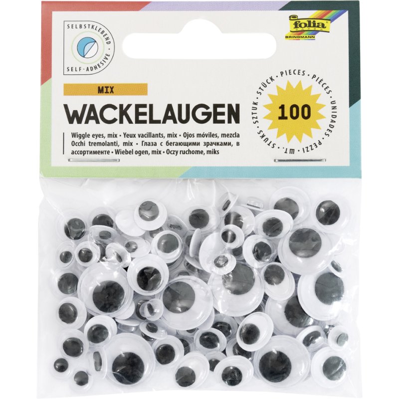 folia wiebelogen set, zelfklevend, diverse maten 6-12 mm, 100 stuks