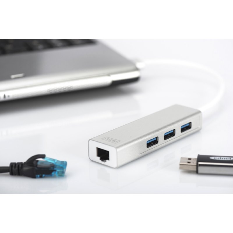 DIGITUS USB 3.0 hub met 3 poorten & gigabit netwerkaansluiting