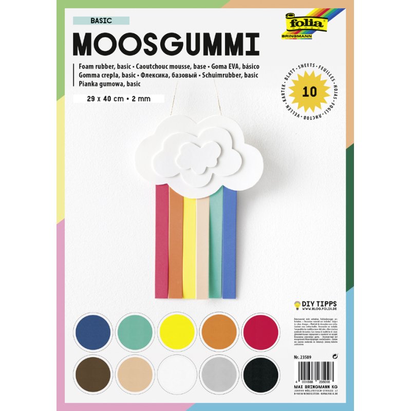 folia sponsrubber, 290 × 400 mm, gekleurd assortiment, 10 vel