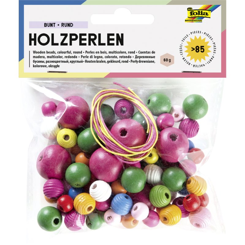 folia houten kralen Pastel, rond, 4 maten gemengd, 84 stuks