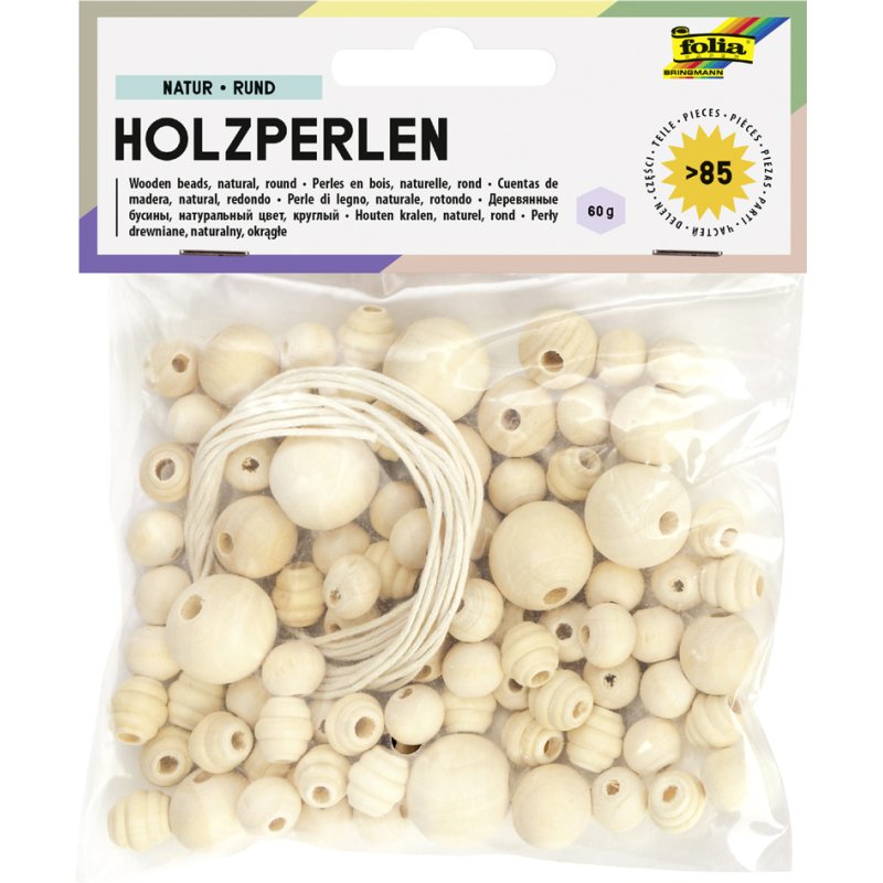 folia houten kralen Pastel, rond, 4 maten gemengd, 84 stuks