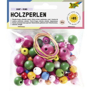 folia houten kralen Natuur, rond, 4 gemengde maten, 84 stuks