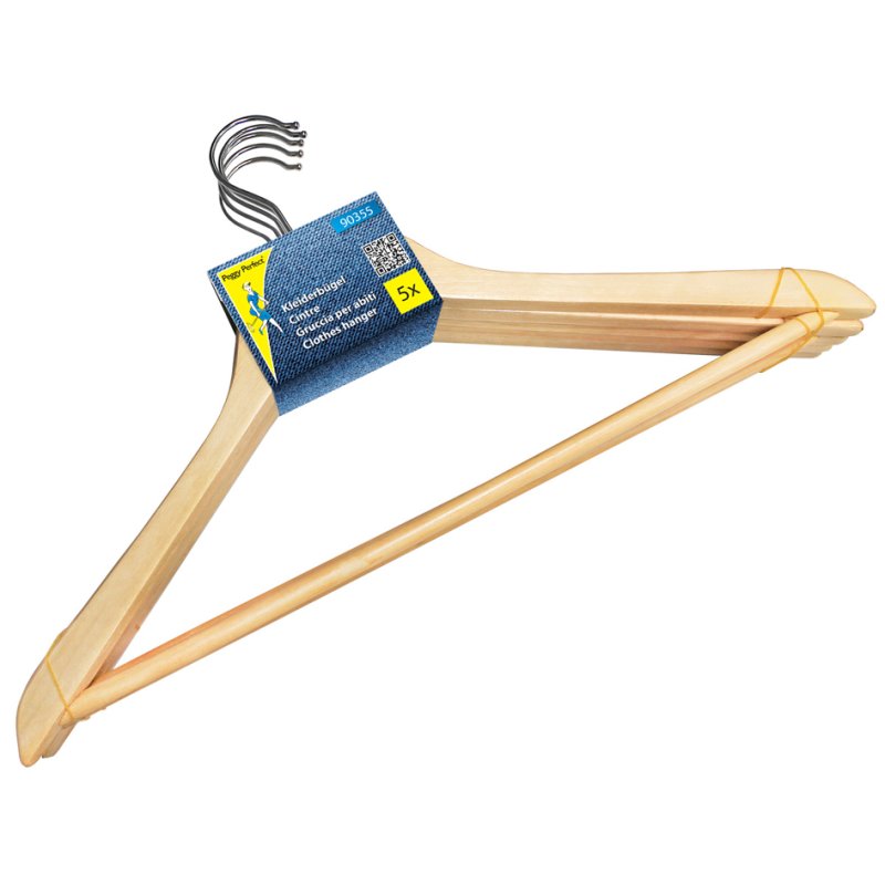 Peggy Perfect cintre en bois avec barre, naturel, 440 mm, 5 pièces