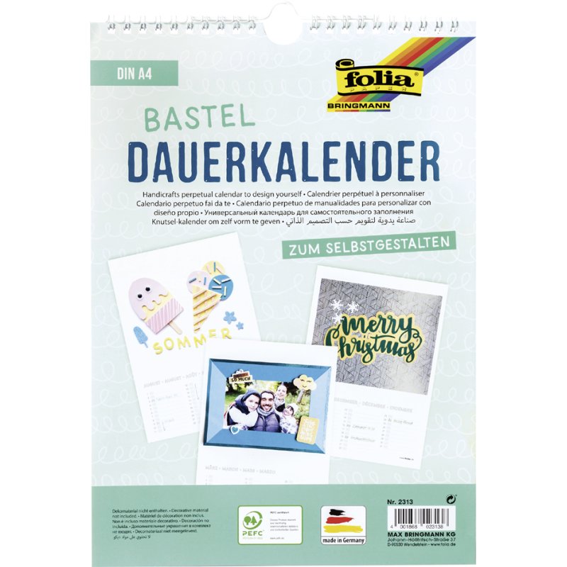 folia creatieve wandkalender A4, spiraalgebonden, wit, 13 vel