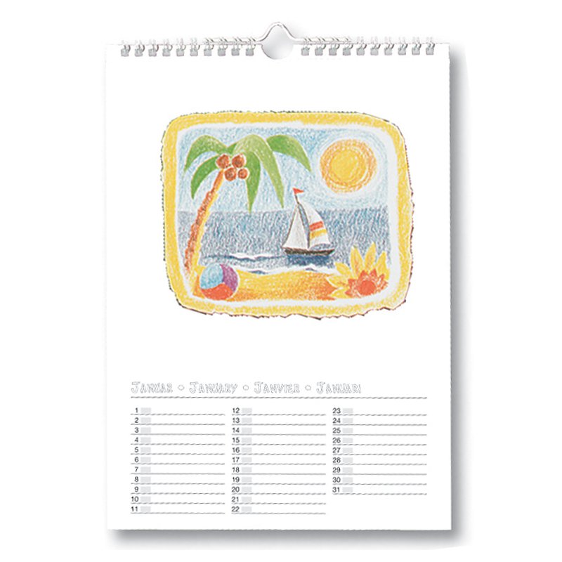 folia creatieve wandkalender A4, spiraalgebonden, wit, 13 vel