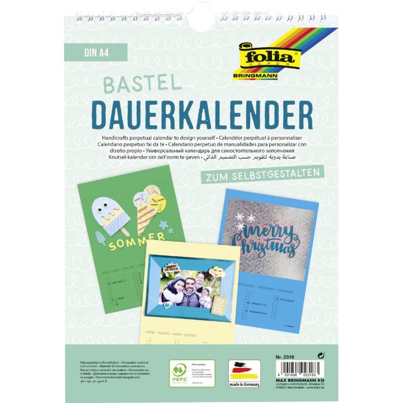 folia creatieve wandkalender A4, spiraalgebonden, wit, 13 vel