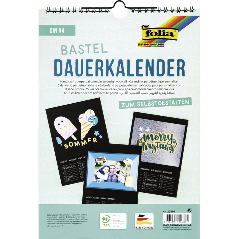 folia creatieve wandkalender A4, spiraalgebonden, wit, 13 vel