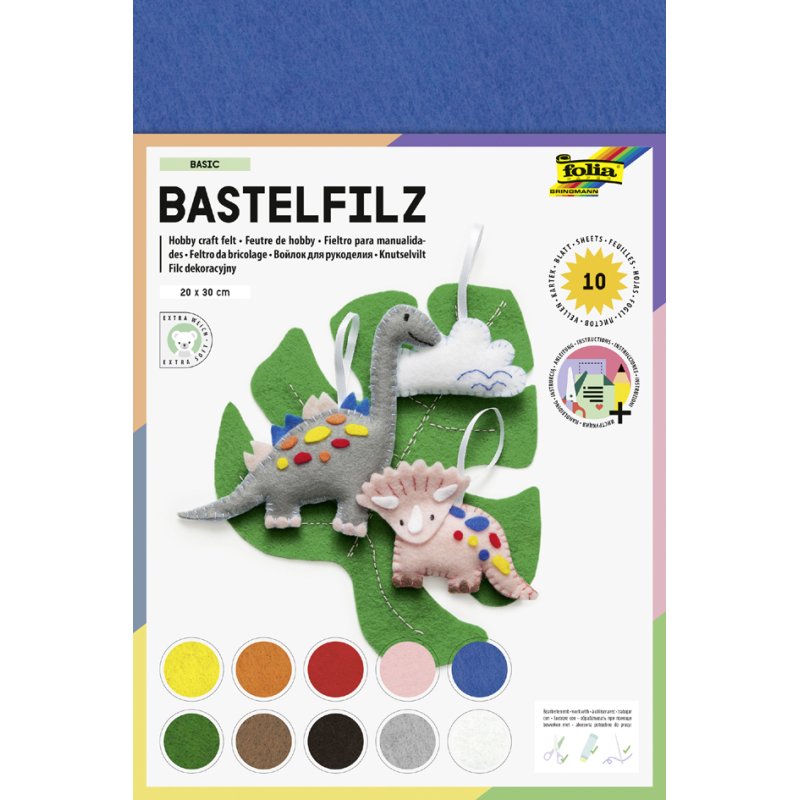 folia knutselvilt, 200×300 mm, 150 g/m², diverse kleuren, 10 vel