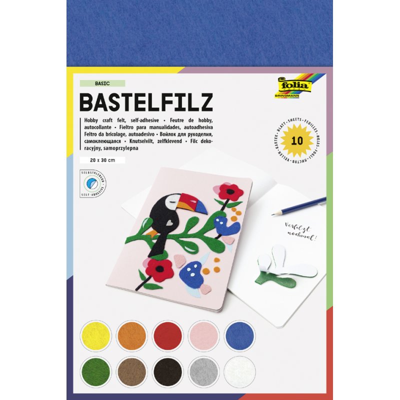 folia knutselvilten, zelfklevend, 200×300 mm, 10 vellen assortiment