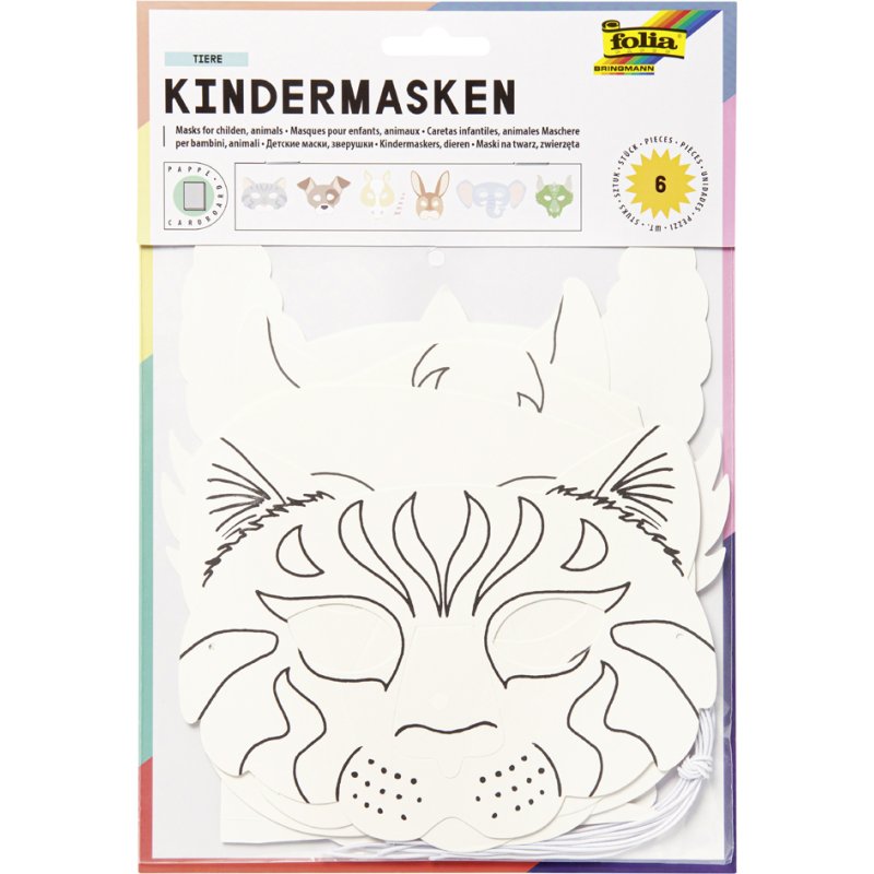 folia kindermaskers dieren van karton, 6 verschillende motieven, 6 stuks