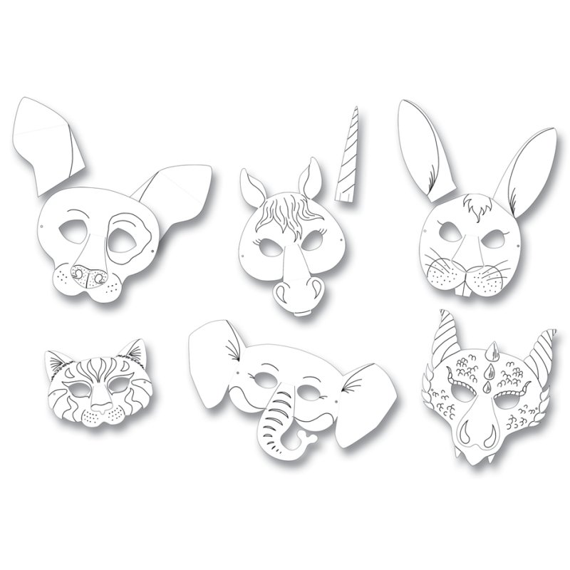 folia kindermaskers dieren van karton, 6 verschillende motieven, 6 stuks
